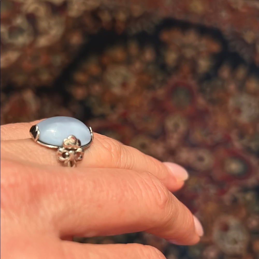 Vintage Blue and Silver Ring with Intricate Design